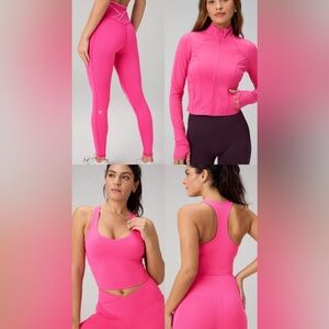 Fabletics 3 piece matching set Bright Pink Zip-Up Jacket Leggings Built in tank